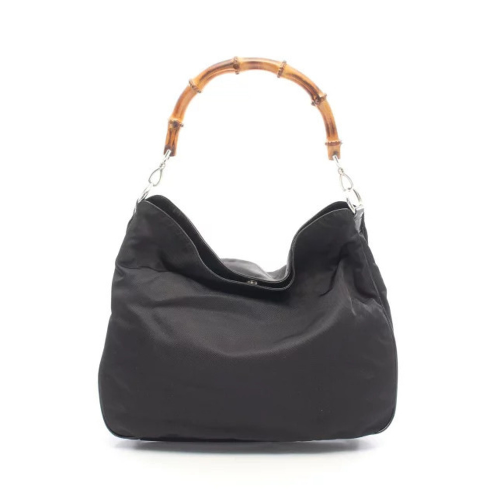 Gucci Bamboo Shoulder Bag Canvas Leather Black